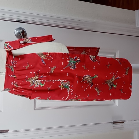 Vintage 50's Red Bronco Bustin' Western Theme Women's Half Apron MCM - Picture 3 of 14
